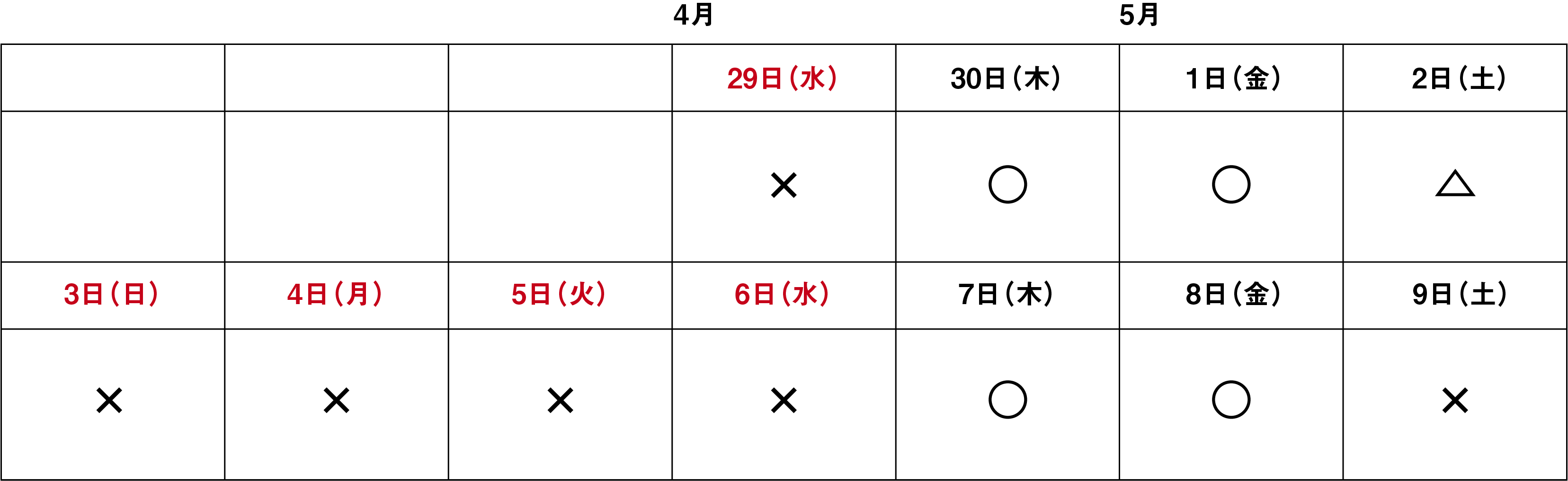 連休中は下記の通り診療いたします